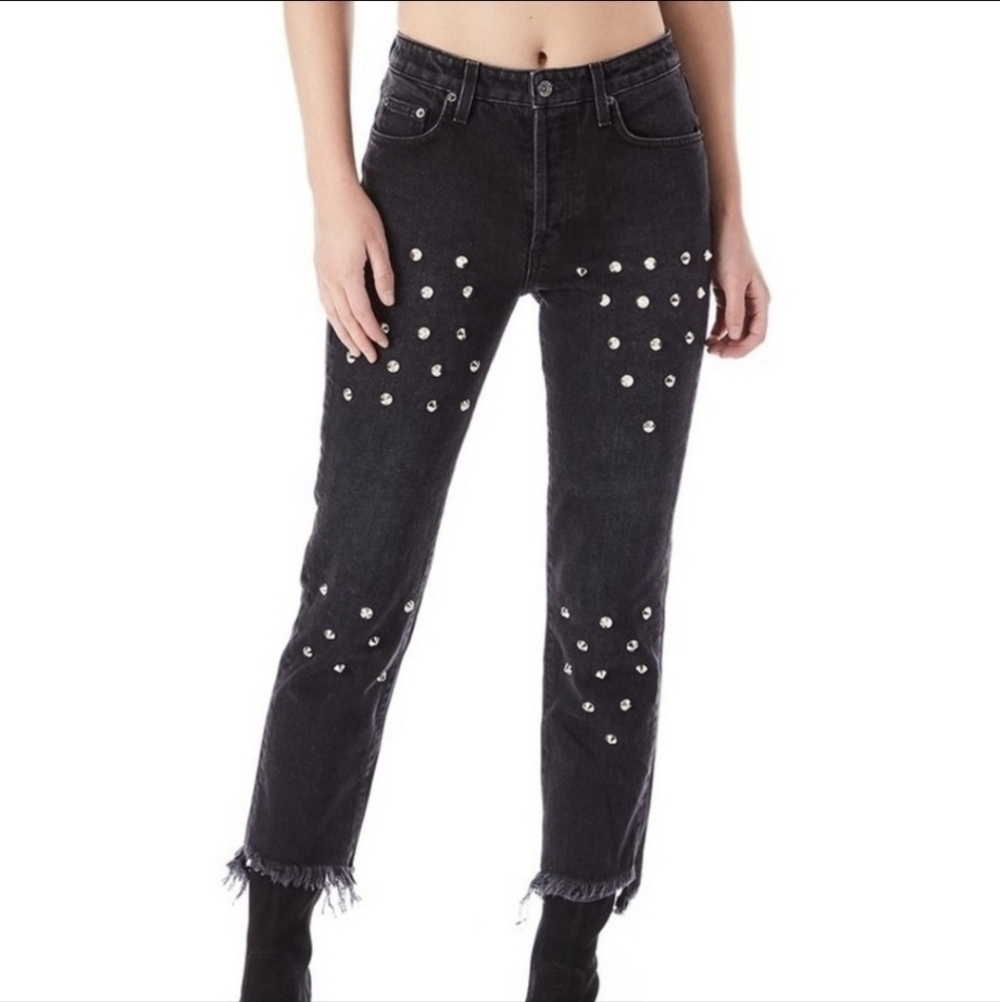 Carmar black studded jeans frayed hem Bikercore - Picture 2 of 12